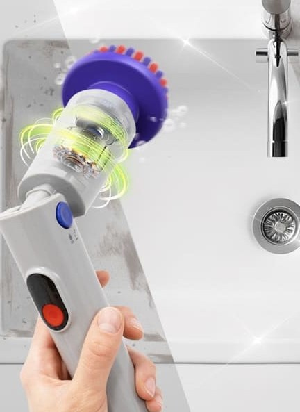 Illustration of the Synoshi-style cordless spin scrubber on a plain background